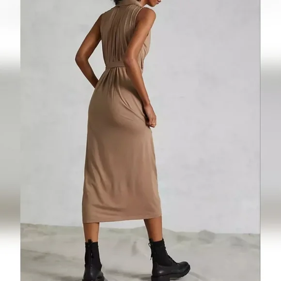 NWT Anthropologie Wrap Maxi Dress Taupe Brown Stretch  Knit Chic streetwear SZ M - Picture 2 of 16